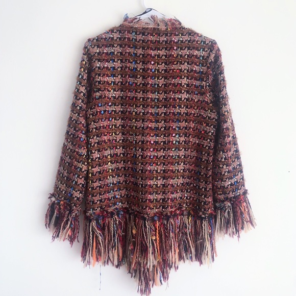NWT Zara Rainbow Tweed Sweater Jacket with Fringe sz XS - Picture 3 of 10